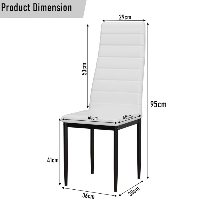 [4 Seater | White] White chair sized 40 x 38 x 95 cm dimension shot for 4 seater configuration