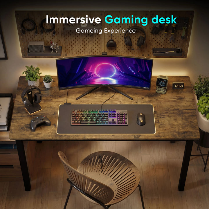 [120 X 50 cm] home office desk 120x50cm overhead, ultrawide monitor and RGB keyboard with controller