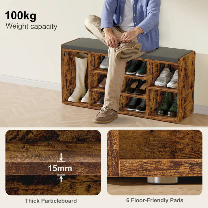 [Rustic] Rustic shoe storage bench seats man tying laces, 15mm particleboard and 6 floor pads detailed