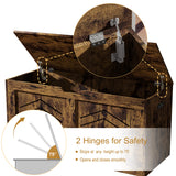 [Rustic] Wooden toy box with hinges highlighted, showing safety features.