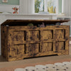 [Rustic] Storage Chest Shaker Style Blanket or Toy Box with lid open showing stuffed toys inside in a children's bedroom with sage green walls