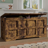 [Rustic] Storage Chest Shaker Style Blanket or Toy Box with lid open showing stuffed toys inside in a children's bedroom with sage green walls