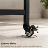 [Rustic] Kitchen & Dining Furniture Sets caster wheel close-up with brake lever, lock icons, and 360 degree arrow.