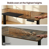 [110cm x 60cm] Stability test on rustic standing desk: top row dominoes stand upright while the Others desk knocks them flat
