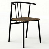 [Rustic] Torvi dining chair with black tubular metal frame, spindle back, armrests and rustic wood seat pad
