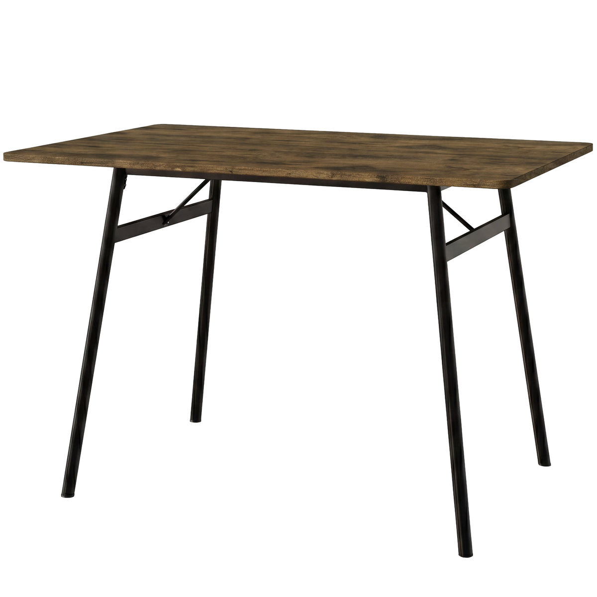 [Rustic] Torvi dining table alone on white background showing dark rustic MDF top and black metal angled legs with cross-brace frame detail