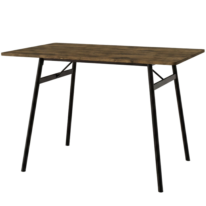 [Rustic] Torvi dining table alone on white background showing dark rustic MDF top and black metal angled legs with cross-brace frame detail