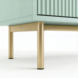 [Sage Green] two door wardrobe golden finish metal leg base detail providing elevated support placed on a wooden flooring