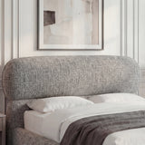 [Double | Grey] Close-up of pill-shaped headboard showing woven linen-like fabric texture with rounded edges