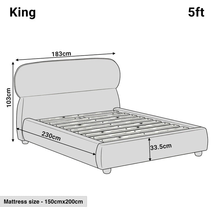 [King | Camel] Dimensions diagram showing 183cm width and 230cm length with 103cm headboard height