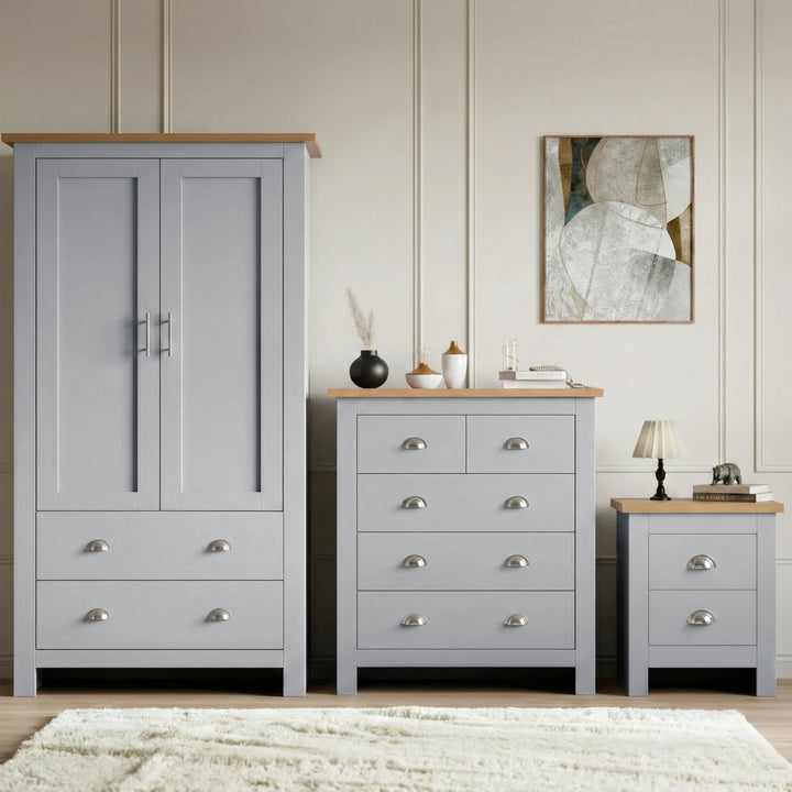 [Grey] Shaker bedroom furniture set in grey grouping wardrobe chest and bedside on white