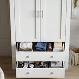 [White] 2 Door Wardrobe with two doors and two open drawers, shown in a real room with wood flooring