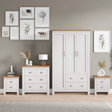 [White] Shaker bedroom furniture set in white with wardrobe chest and bedside under framed gallery wall