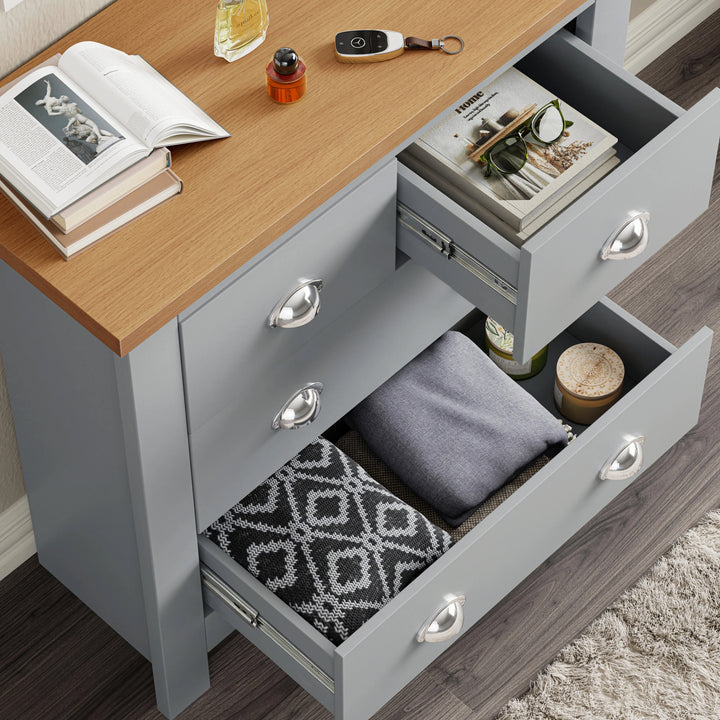 [Grey] Grey Shaker bedroom furniture set bedside table with both drawers open