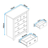 [Navy] Dimensions: Shaker 5 drawer chest W 75 x D 42 x H 102 cm overall