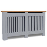 [Large | Grey] Side view of Radiator Cover With Oak Top - Vertical Slatted Design in grey MDF, perfect for concealing radiators in home interiors.