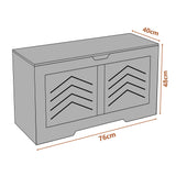 [White] Dimensions diagram of white shaker toy box: 76 cm wide, 40 cm deep, 48 cm tall