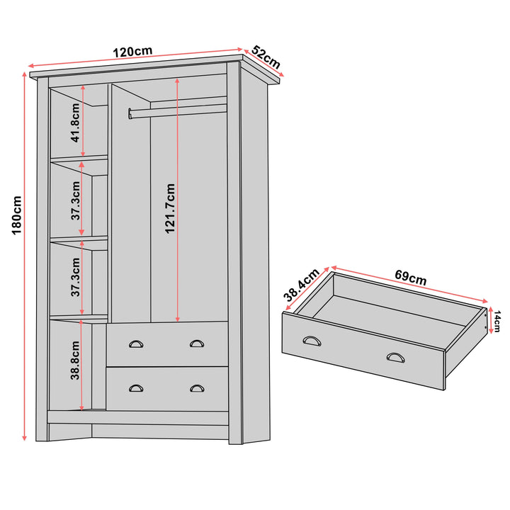 [Grey] Shaker triple wardrobe dimension diagram: 109 cm wide, 55 cm deep, 180 cm tall, drawer 57.5 x 40 cm