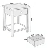 [White] Dimensions guide showing 45 cm width, 40 cm depth, 60 cm height and 31 x 31 x 12 cm drawer