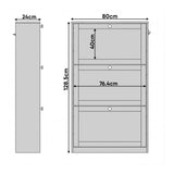 [White] White hallway shoe unit dimension diagram with height 128.5 cm, width 80 cm, and depth 24 cm