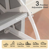 [Grey] Interior of grey shoe cabinet flip-down with three shelf positions plus remove option for taller shoes