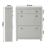 [Grey] Size schematic for 2 door slim shoe storage unit in grey, 87.5 x 26 x 110cm overall