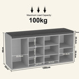 [Grey] Shoe storage bench with cushion sized 100cm wide by 30cm deep by 48cm high, 100kg capacity