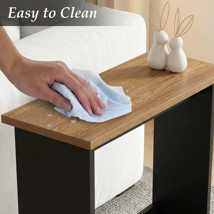 [Walnut + Black] easy to Clean Slim Side Table 