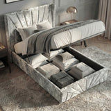 [Single | Silver] Open ottoman storage on Sunrise bed with raised slatted base and black gas lift hardware
