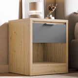 [Oak+Grey] Skova bedside pair shown as one unit, oak body with grey drawer above an open lower shelf