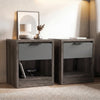 [Wooden Grey+Grey] Skova bedside pair styled together with wooden grey bodies and grey drawer fronts beside a chair