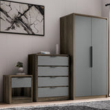 [Wooden Grey+Grey] Skova wardrobe, chest and bedside with grey fronts on wooden-grey carcasses