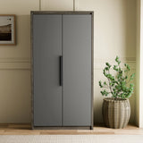 [Wooden Grey+Grey] Skova 2 door wardrobe in wooden grey with grey doors and black handle