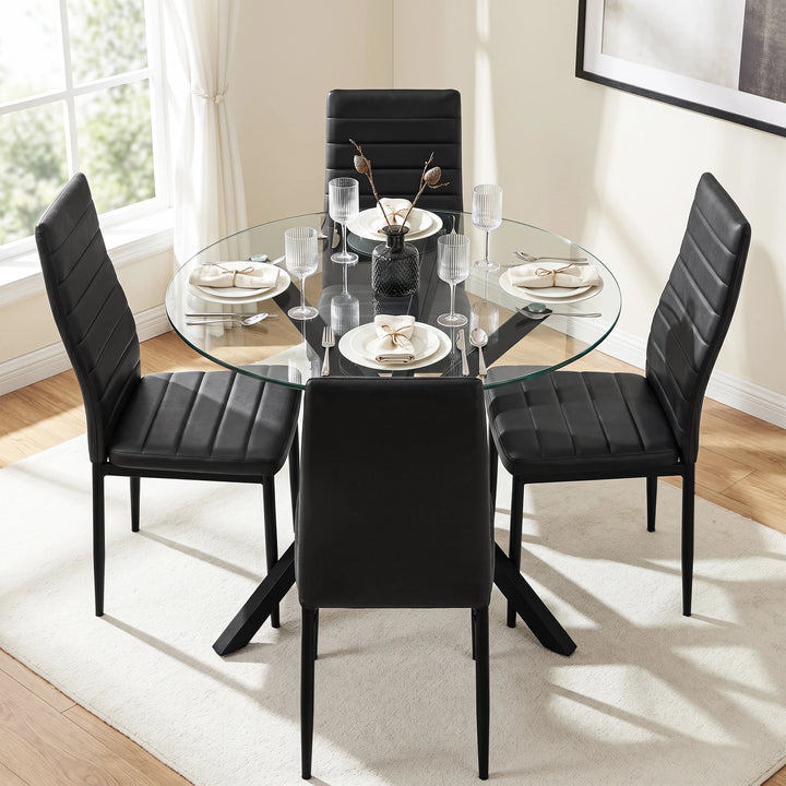 [Black] Skyra dining table set viewed from above with four chairs and place settings