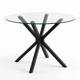 [Black] Skyra dining table set standalone round glass table shown with crossed black support legs