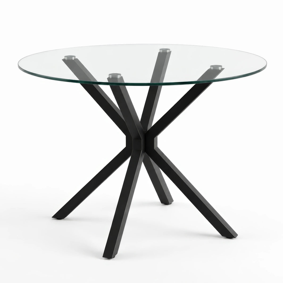 [Black] Skyra dining table set standalone round glass table shown with crossed black support legs
