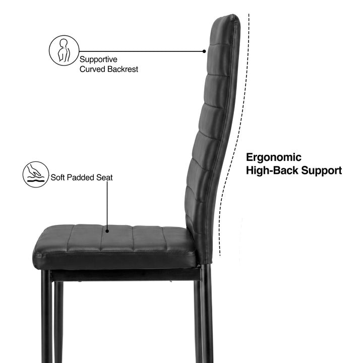 [Black] Skyra dining table set chair side profile showing padded seat and high back support