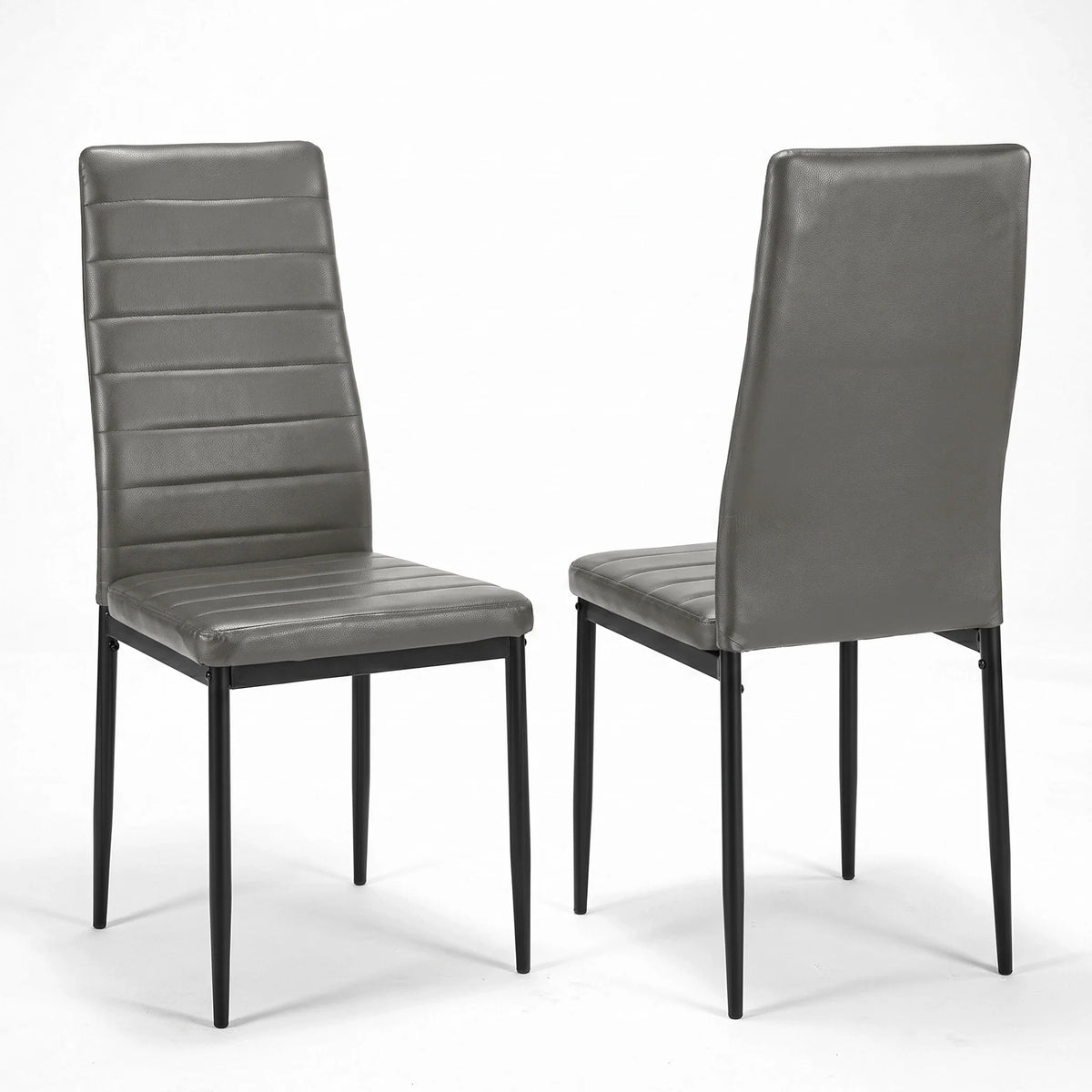 [Grey] Skyra dining table set pair of chairs shown from front and back on a white background