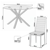 [Grey] Skyra dining table set dimensions: 90cm table, 74.5cm height, 8mm glass, 98cm chair height