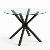 [Grey] Skyra dining table set product-only table view with clear round top and black X-frame base