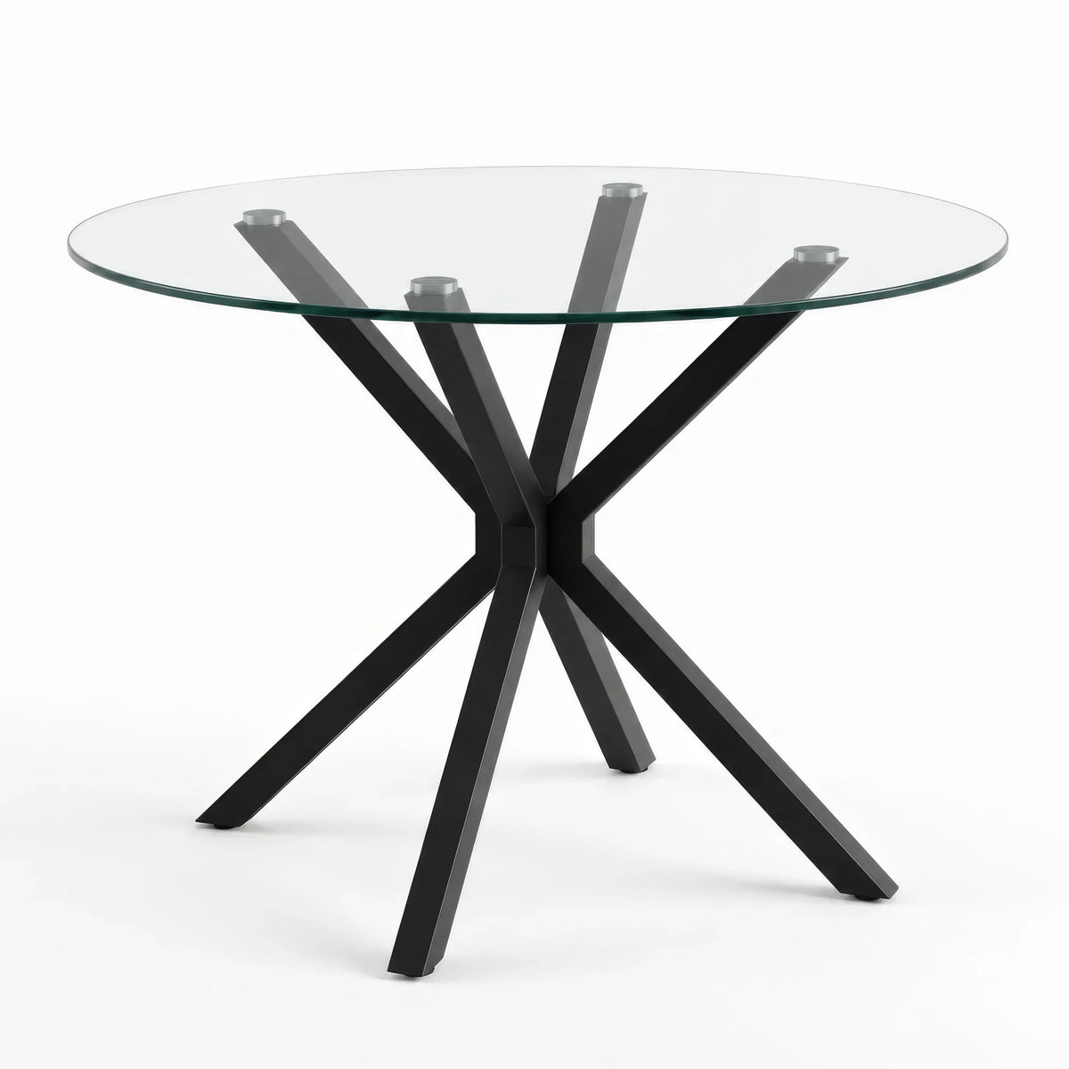 [Grey] Skyra dining table set product-only table view with clear round top and black X-frame base
