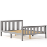 [Grey] wooden double bed frame angled grey studio, pine slat base across full width, central support leg