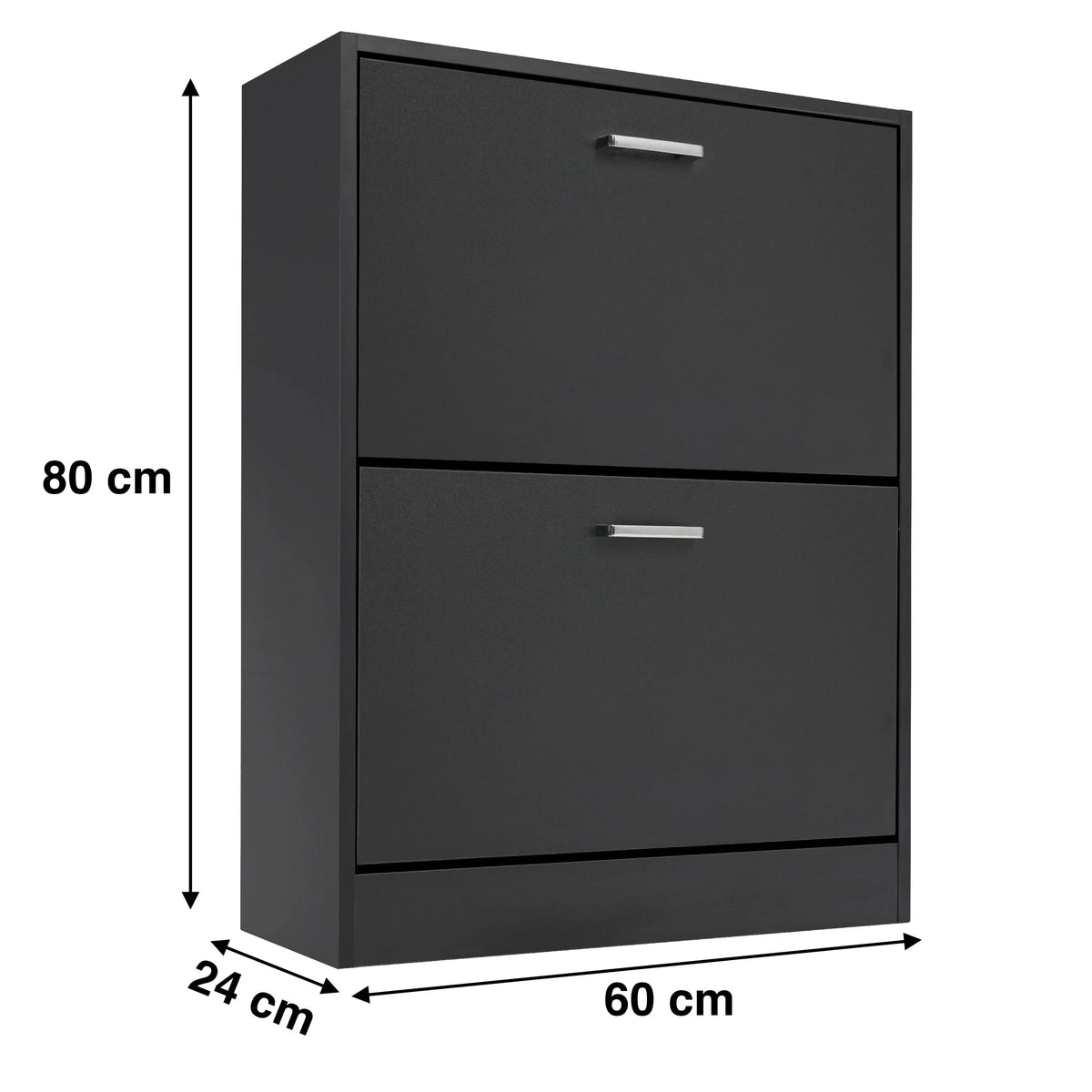 [Black] compact and slim shoe cabinet in a black finish dimensions: width 60 cm, depth 24 cm, and height 80 cm.