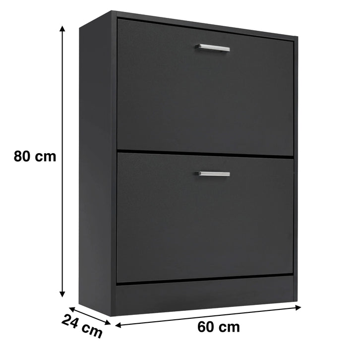 [Black] compact and slim shoe cabinet in a black finish dimensions: width 60 cm, depth 24 cm, and height 80 cm.