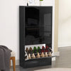 [Black] Black gloss shoe cabinet with a high gloss finish, reflecting furniture from a modern living room and 3 tiers.