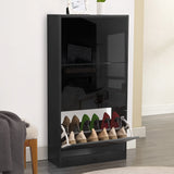 [Black] Black gloss shoe cabinet with a high gloss finish, reflecting furniture from a modern living room and 3 tiers.