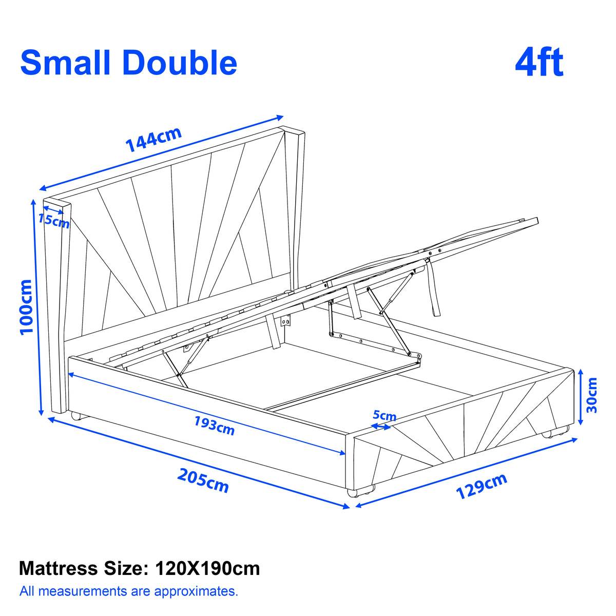 [Small Double | Silver] Diagram of a small double bed with dimensions labeled