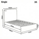 [White | Single] Sofna boucle ottoman bed single dimensions: 103cm wide, 206cm long, 105cm headboard, 30cm base depth
