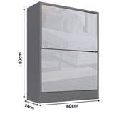 [Silver Grey & Dark Grey] silver and dark grey shoe cabinet sized at 60 x 24 x 80 cm shown on plain backdrop