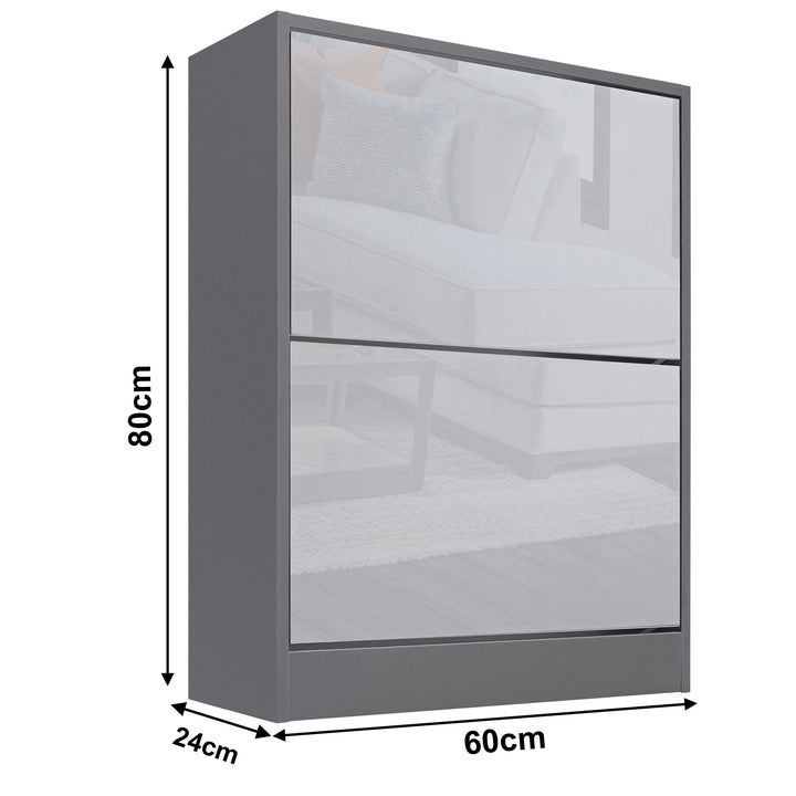 [Silver Grey & Dark Grey] silver and dark grey shoe cabinet sized at 60 x 24 x 80 cm shown on plain backdrop
